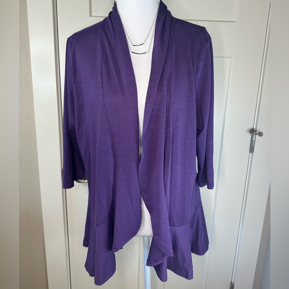 Zeagoo Purple Open Front Cardigan XL Ruffle Hem 3/4‎ Sleeve Lightweight NWT
